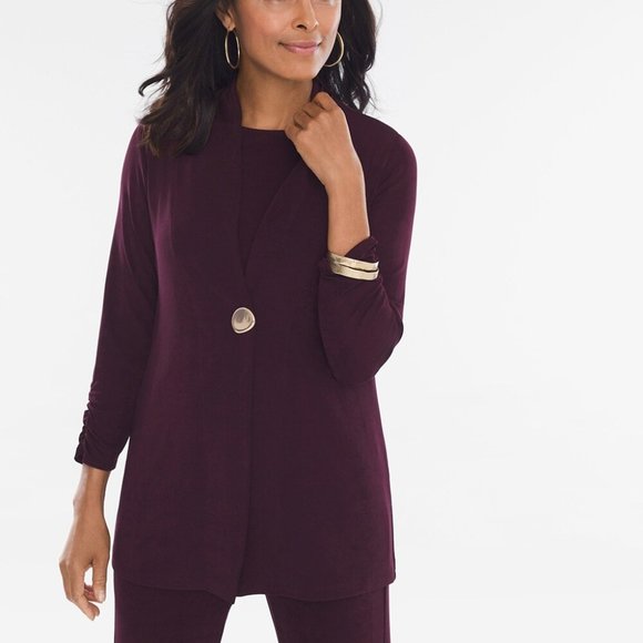 🔥 Chico's | Dark Mulberry Purple Travelers Classic Button Jacket/Blazer M - Picture 1 of 8